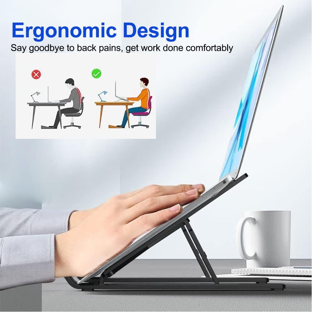 Laptop Stand Kamoon Portable Adjustable Tablet Computer Stand Aluminum Alloy Folding Laptop Stand Compatible MacBook Air Pro, HP More 10-15.6" Laptops & Tablet(Black)