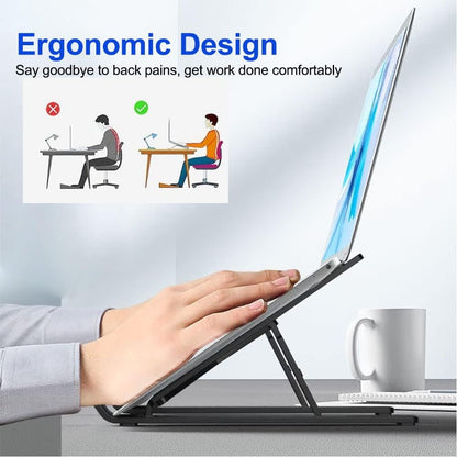 Laptop Stand Kamoon Portable Adjustable Tablet Computer Stand Aluminum Alloy Folding Laptop Stand Compatible MacBook Air Pro, HP More 10-15.6" Laptops & Tablet(Black)