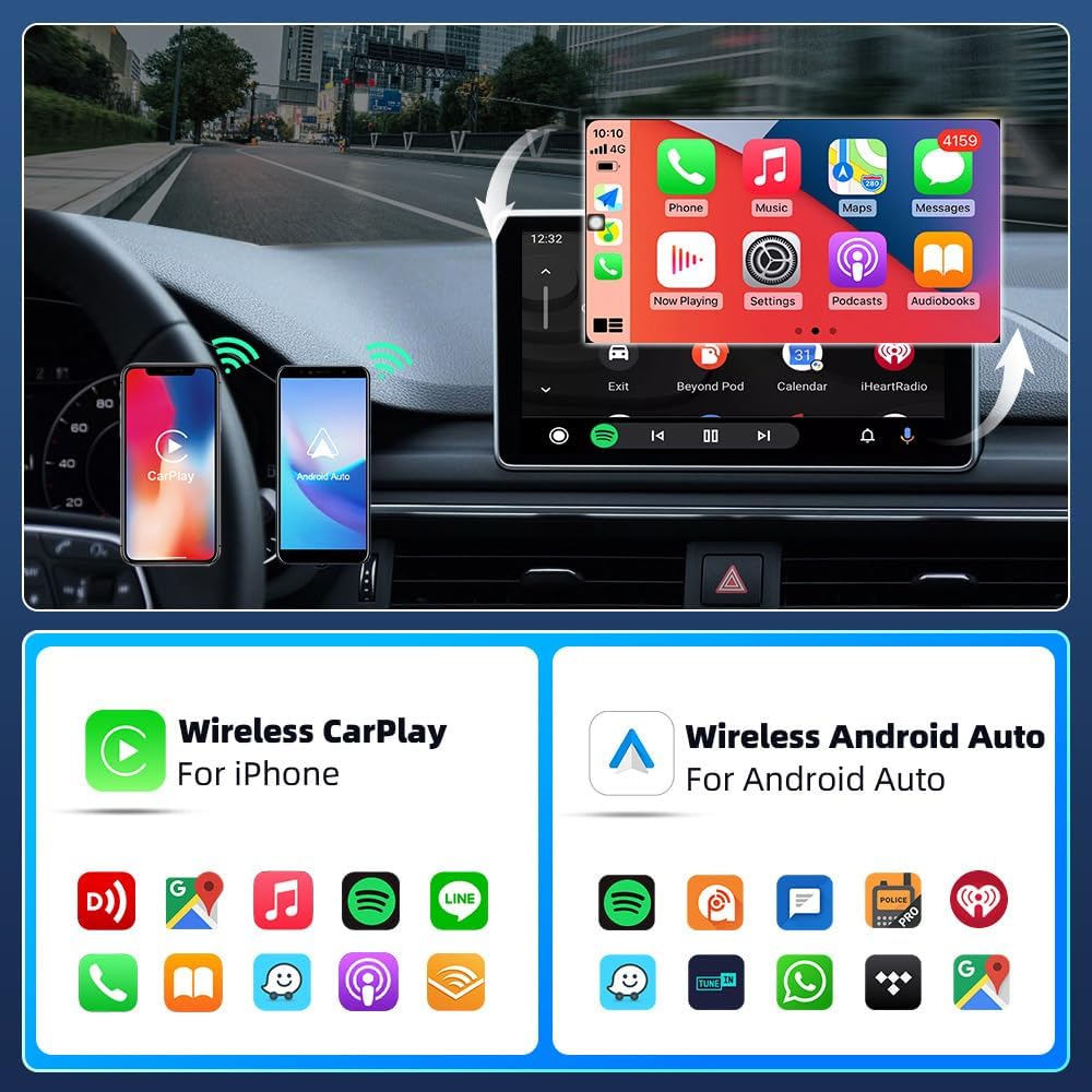 Lotvic 2 in 1 Wireless Carplay Adapter, Wireless Adapter, Adapter for Carplay, Plug & Play, Stable and Fast, Mini Black, Converts Carplay Android Car Wired to Wireless