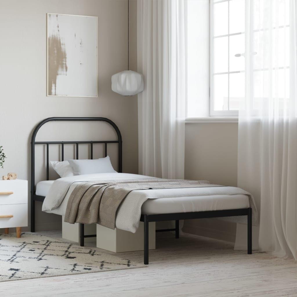 JUNZAI Giroletto con Testiera in Metallo Nero 90x190 cm,Mobili,Letti e Accessori,Letti e telai per Letti