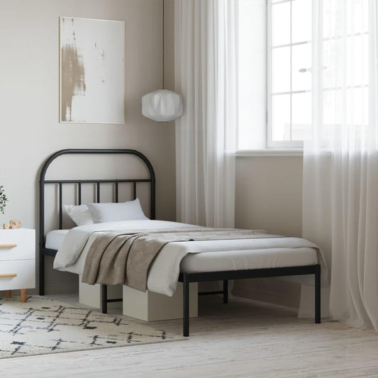 JUNZAI Giroletto con Testiera in Metallo Nero 90x190 cm,Mobili,Letti e Accessori,Letti e telai per Letti