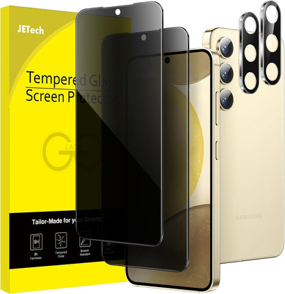 JETech Privacy Screen Protector for Samsung Galaxy S24 5G 6.2-Inch with Camera Lens Protector, NOT FOR S24 FE/S24 Plus/S24 Ultra, Anti-Spy Tempered Glass Film, Fingerprint ID Compatible, 2-Pack Each