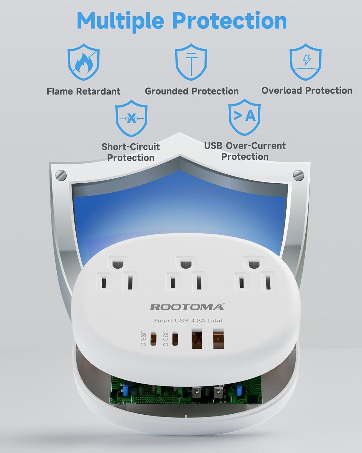 Australia Travel Plug Adapter with USB C, 3 AC Outlets 4 USB Ports (4.8A/24W), Type I Travel Power Bar for Canada to Australia, New Zealand, Argentina, China