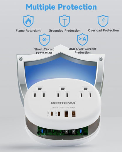 Australia Travel Plug Adapter with USB C, 3 AC Outlets 4 USB Ports (4.8A/24W), Type I Travel Power Bar for Canada to Australia, New Zealand, Argentina, China