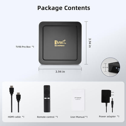 TV98 PRO 8K@60fps HDMI Media Player for USB Drive and TF Card, HD Digital Signage Player, Android 14.0 Box 2GB RAM 16GB ROM, H.265/MP4/MKV/MOV/AVI, Multi-Video Decoder, Remote Control, Home Theater