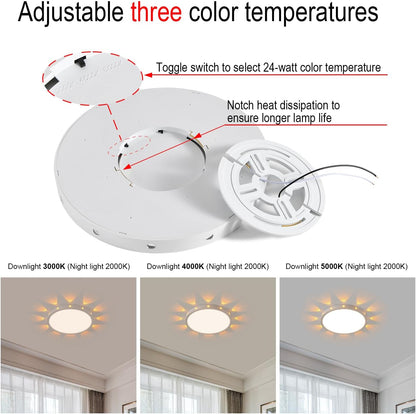 Dabulece 12 Inch 24W Flush Mount led Ceiling Light fixtures,3000K 4500K 6000K Modern Ceiling Lamp for Bedroom Boys Room