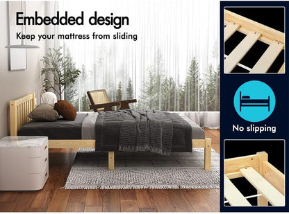 ALFORDSON Bed Frame Single Size Wooden Bed Base with Solid Wood Pine Timber Slats, Mattress Base Platform Support, Oak Bed Foundation with Storage Space, Fenella Series Home Bedroom Furniture