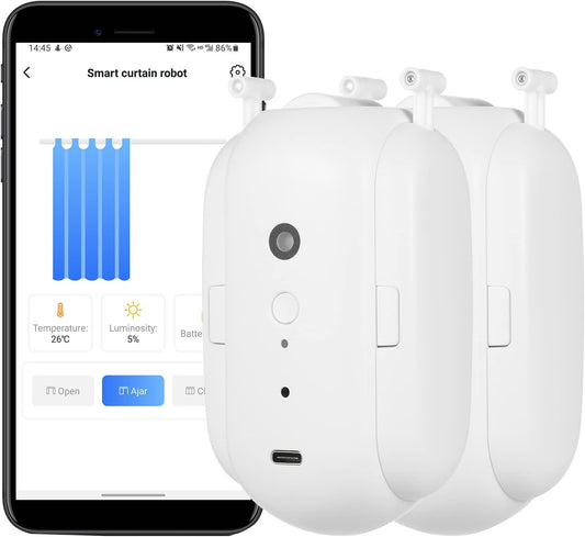 BT Automatic Curtain Opener Closer Robot Smart Curtain Motor Timer Voice Control Smart Home Automation Device for Curtain Track Rod Replacement for Amazon Alexa Assistant U-rail Type Pack of 2