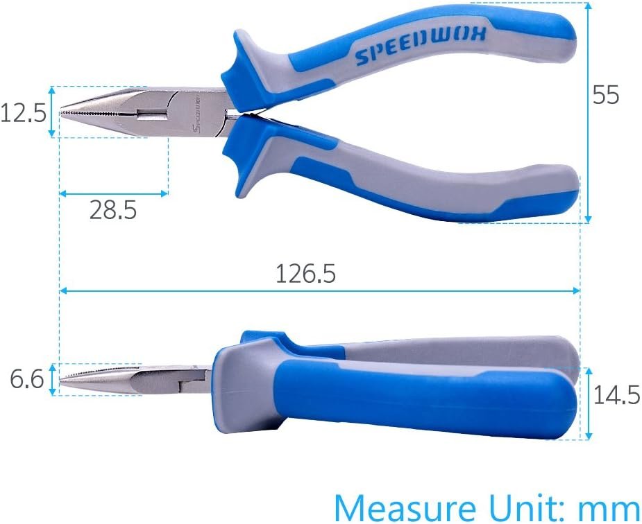 SPEEDWOX Long Nose Pliers Wire Cutters 5 inch Micro Side Cutting with Spring Fine Pliers Precision Small Jewelry Making Tool Serrated Jaws Professional Handle Craft Chrome Vanadium Steel