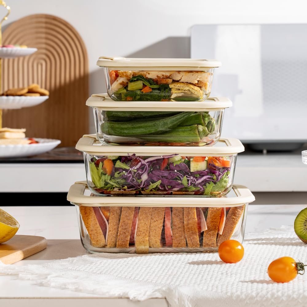 Urban Green Glass Food Storage Containers with Glass Lids, Microwave Safe Food Container Set, Aitight Meal Prep Container Set, LeakProof, 100% Plastic Free, 4 Pack