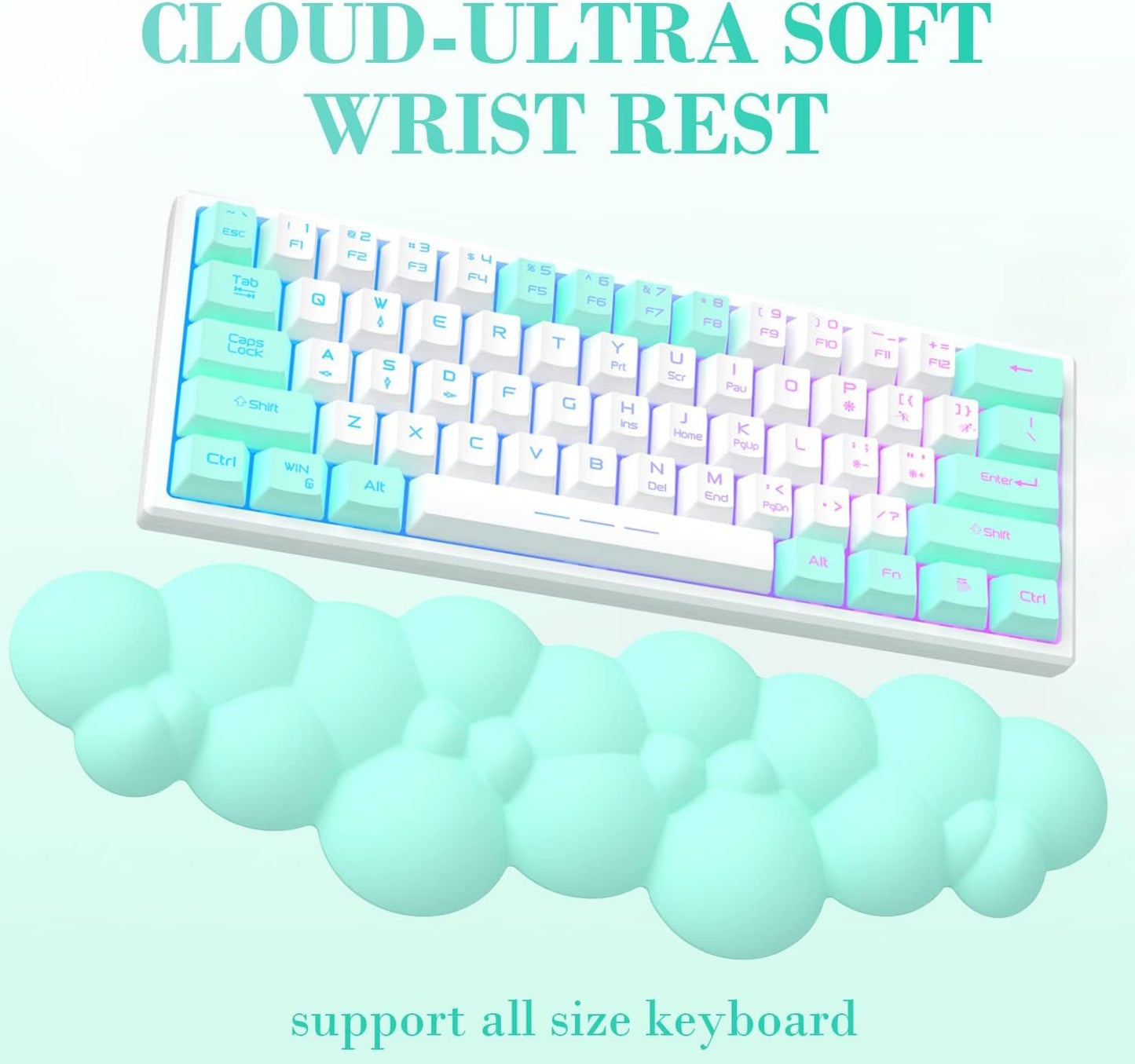 Attack Shark Green Cloud Soft Comfortable Keyboard Wrist Rest Non-Slip Ergonomic Wrist Desk Wrist Mechanical TKL/Gaming Keyboard Full Size 15.2 x 4.4 x 1.2 Inch Wrist