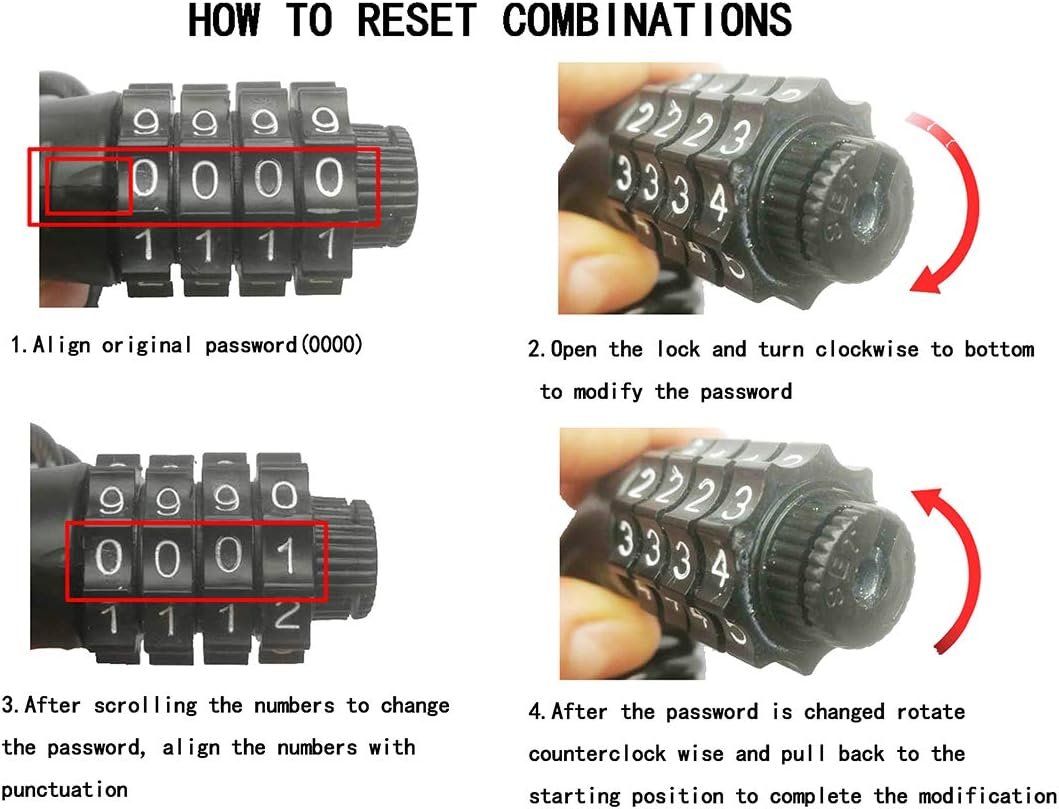 UiiziC Bike Chain Lock, Portable Bicycle Security 5 Digit Resettable Combination Lock with Heavy Duty Alloy Steel Chain