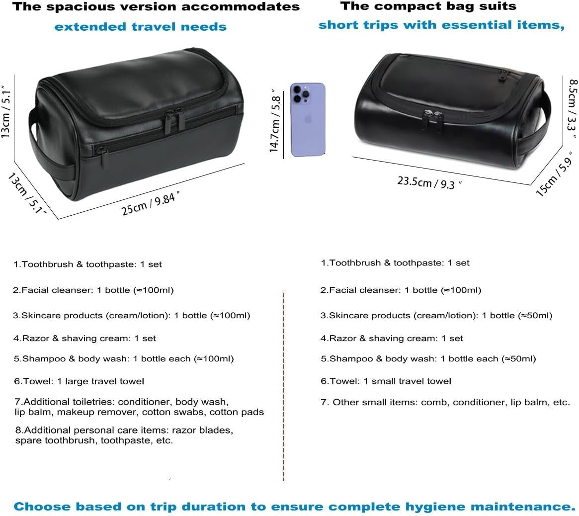 Shcnlery Personalized Toiletry Bag for Men,Premium Quality Durable and Stylish Travel Organizer for Travel, Grooming and Personal Care,Waterproof Leather Dopp Kit Gifts for Men, Black, Small, Simple