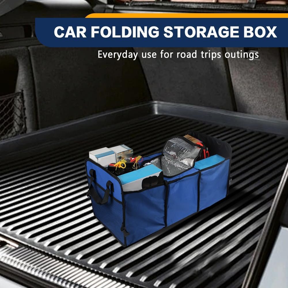 Wedcool Car Trunk Organizer, Auto Storage Bag, Trunk Organizer Storage with Insulation Cooler, Anti-slip Multi Compartments Trunk Storage, Car Interior Accessories Universal for SUV, Truck, Van (Blue)