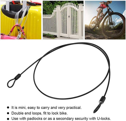 Outdoor Travel Security Cable Lock, 100CM/3.3ft 2mm Internal Steel Wire + External Plastic Bike Scooter Lock, Braided Steel Coated Safety Cable Luggage Lock,Safety Cable Wire Rope (Black)