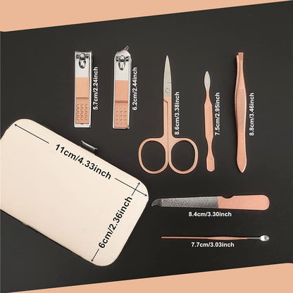 QURIPE Manicure Set, Luxury Manicure 7 In 1 Professional Pedicure Set, Nail Clippers Kit, Nail Care Tools with Luxurious Travel Case, Best Gifts For Women Girl(Rose Gold)