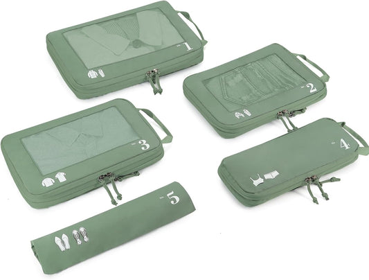 ECOHUB 5 Pieces Organizer Suitcase Compression Space-Saving Travel Accessories Useful Packing Cubes Set Organizer Travel Bags Travel Essentials Kit Air Travel (Green)