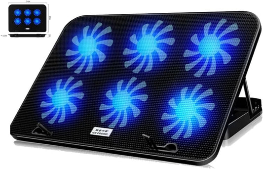 EverTech Laptop Cooler A9 Cooling Pad with 6 Powerful Quiet Fans Adjustable Heights Table Stand Suitable for 12"-17" Laptop with Blue LED Lights