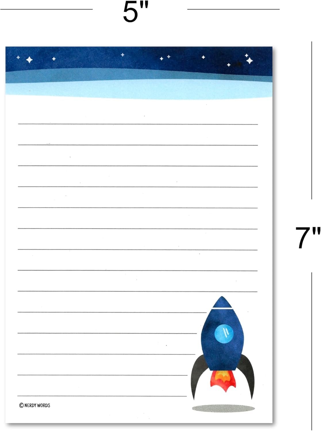 Small Outer Space Rocket Ship Stationery Writing Paper with Envelopes by Nerdy Words (5" x 7")
