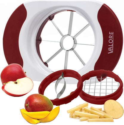 Valore Soft Grip Food Slicer with 3 Blades - Apple Slicer, French Fry Cutter, Mango Slicer - Great Meal Prep Kitchen Accessory - Easy to Use 3 in 1 French Fry, Mango and Apple Cutter with