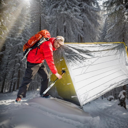 JUBSOSCAMP 1 PCS Emergency Tent, Polyester Film Storm Shelter Survival Shelter with Whistle Drawstring Bag for 2 Person Car Camping, Hiking&First Aid