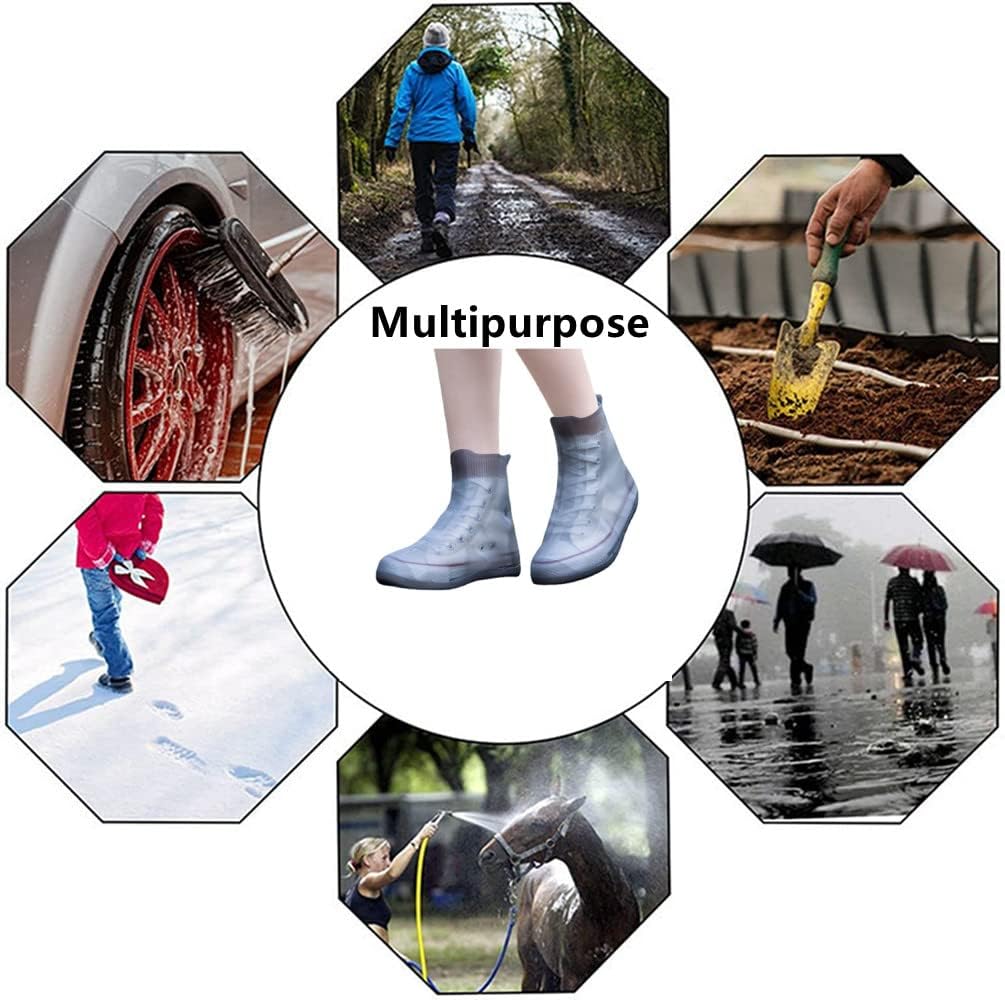 Waterproof Shoes Cover, Portable Non-Slip Rain Snow Boots Shoes Cover, Reusable Women Men TPE Rubber Sole Overshoes Protectors for Outdoor Cycling Travel （Grey）