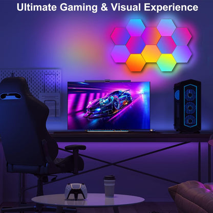 LED Hexagon Lights, Smart Home LED Wall Lights Work with Alexa Google Assistant,RGBIC Gaming Lights for Gaming Setup, Voice, App & Remote Controlled,LED Light Panels Music Sync for Gaming Room,10 Pack