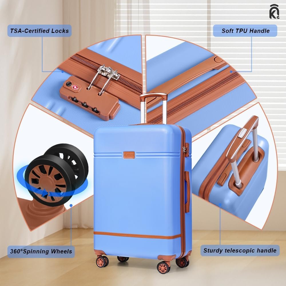Krute Luggage Sets 5 Piece Suitcase Set Carry-On Luggage,PC ABS TSA Lock Hard Shell Lightweight Checked Luggage Set with Spinner Wheels (LightBlue)
