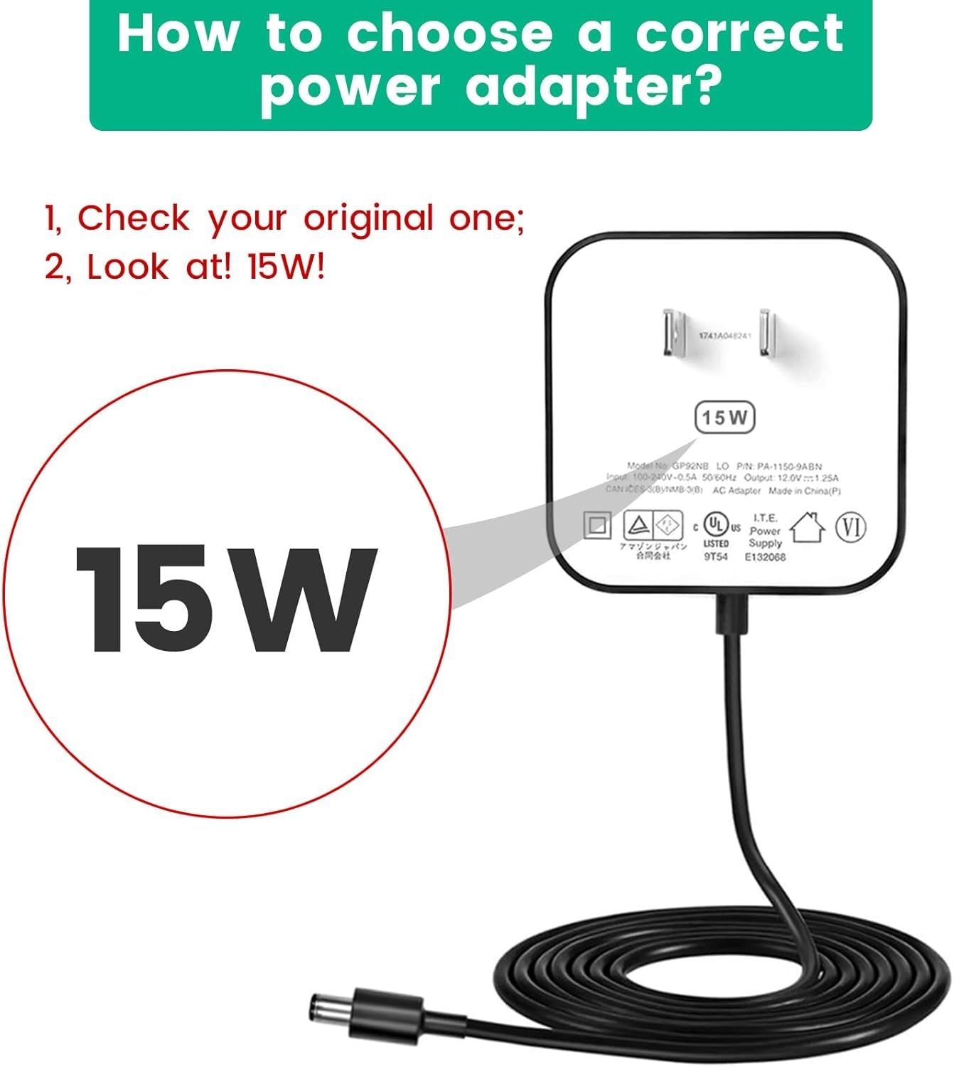 15W Power Cord Adapter Replacement for Echo Pop, Dot 5th Gen, 4th, 3rd Generation, Kids Edition, TV Cube Smart Speakers - White Wall Charger Plug Long Cable, 5ft