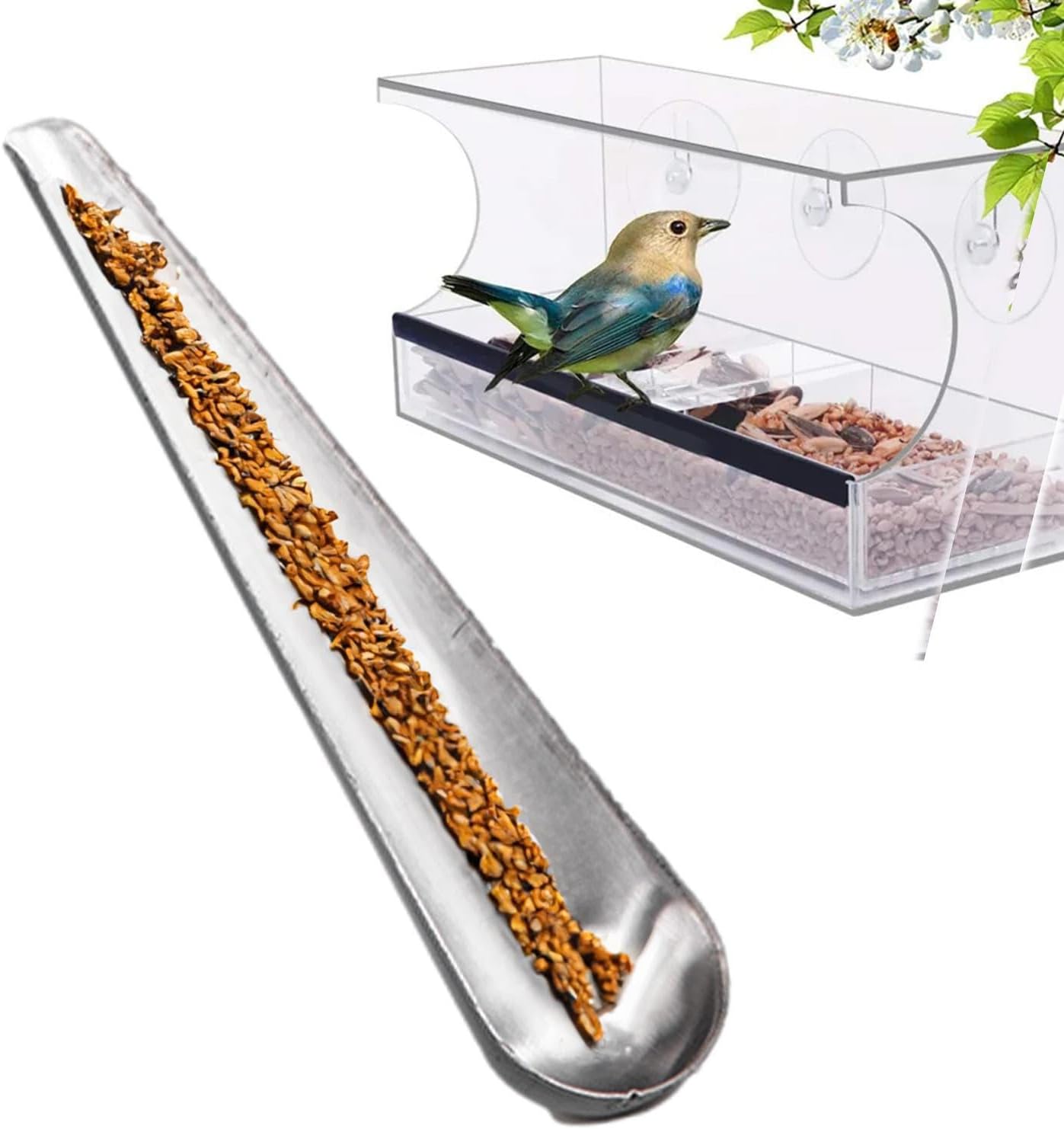 Bird Food Scoop | with Long Handle Hand Food Adding Feeding Tableware Spoon,Bird Parrot Feeder Spoon Stainless, Parrot Feeding Scoops, Birds Feeding and Watering Supplies Pochy