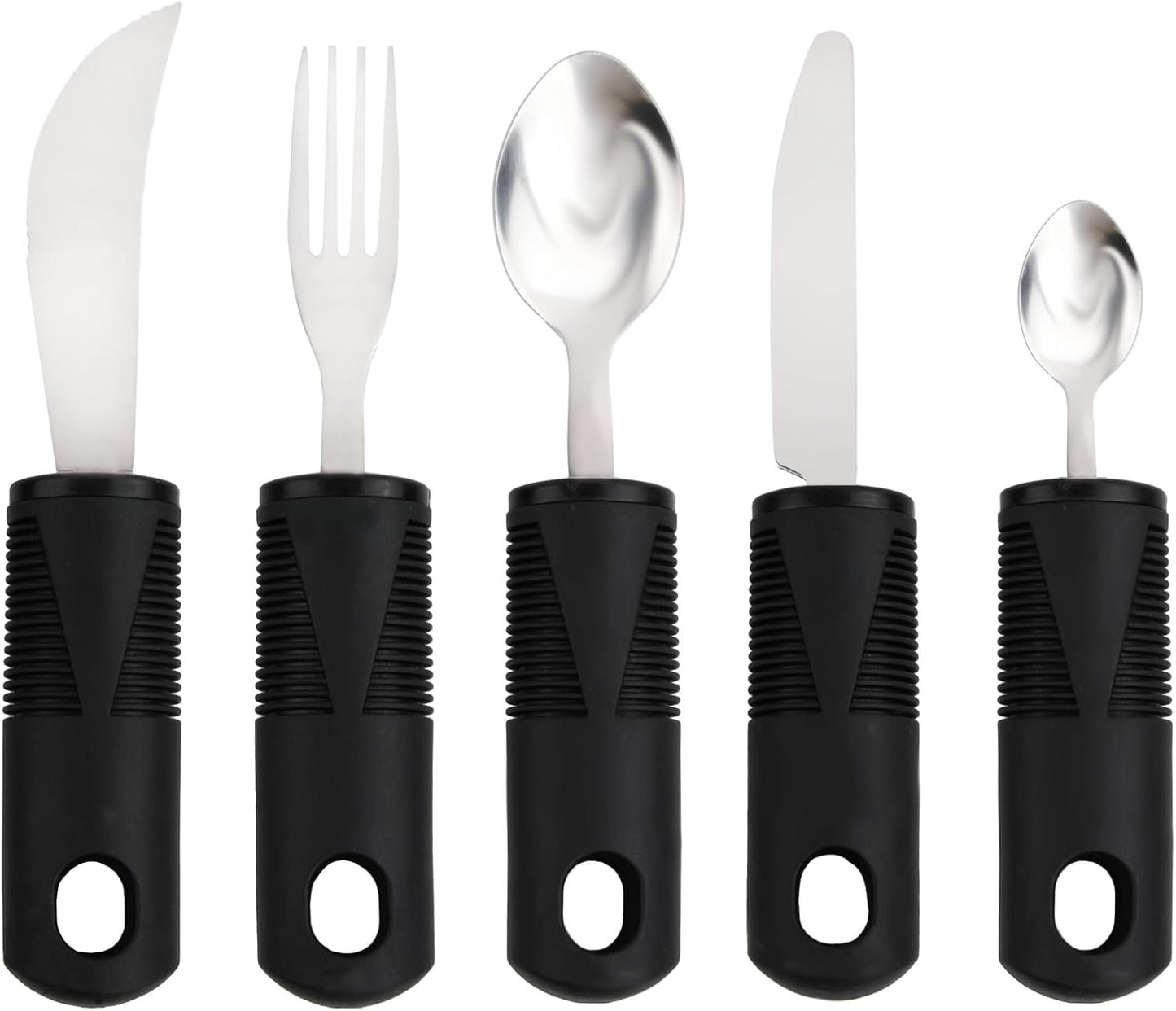 Anseom 5-Piece Adaptive Utensils, Easy Grip Cutlery Set, Disabled Eating Aids, Cutlery Non-Slip Handles, Cutlery for Disabled People, Parkinson's Disease, Patients, Elderly Arthritis, Black