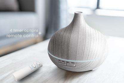 550ml Essential Oil Diffuser, Aromatherapy Ultrasonic Diffusers Fragrant Humidifier Vaporizer with Remote Control, Night Lights, Timer Auto Off, White Wood Grain