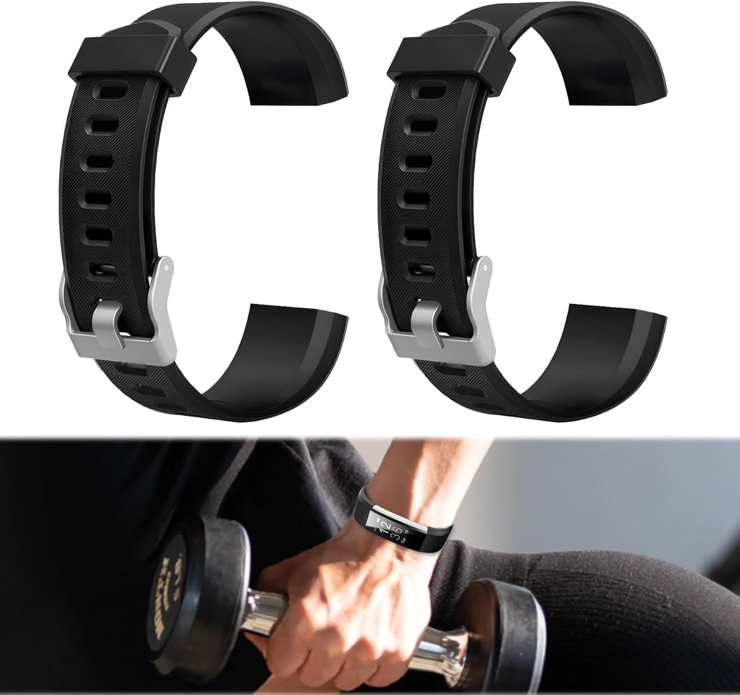 hoeslaw 2 Pcs Watch Bands Replacement for ID115plus HR, Very Fit Pro Activity Fitness Tracker Wrist Bands Set, Multicolor Veryfitpro Smart Watch Strap Replacements (2 Black)
