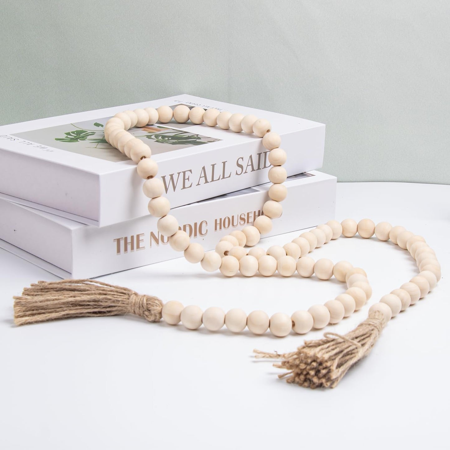 Becho 1 pc 57 Inches Wood Bead Garland with Tassels Home Decor Beads Prayer Beads Farmhouse Beads Wall Hanging Decor