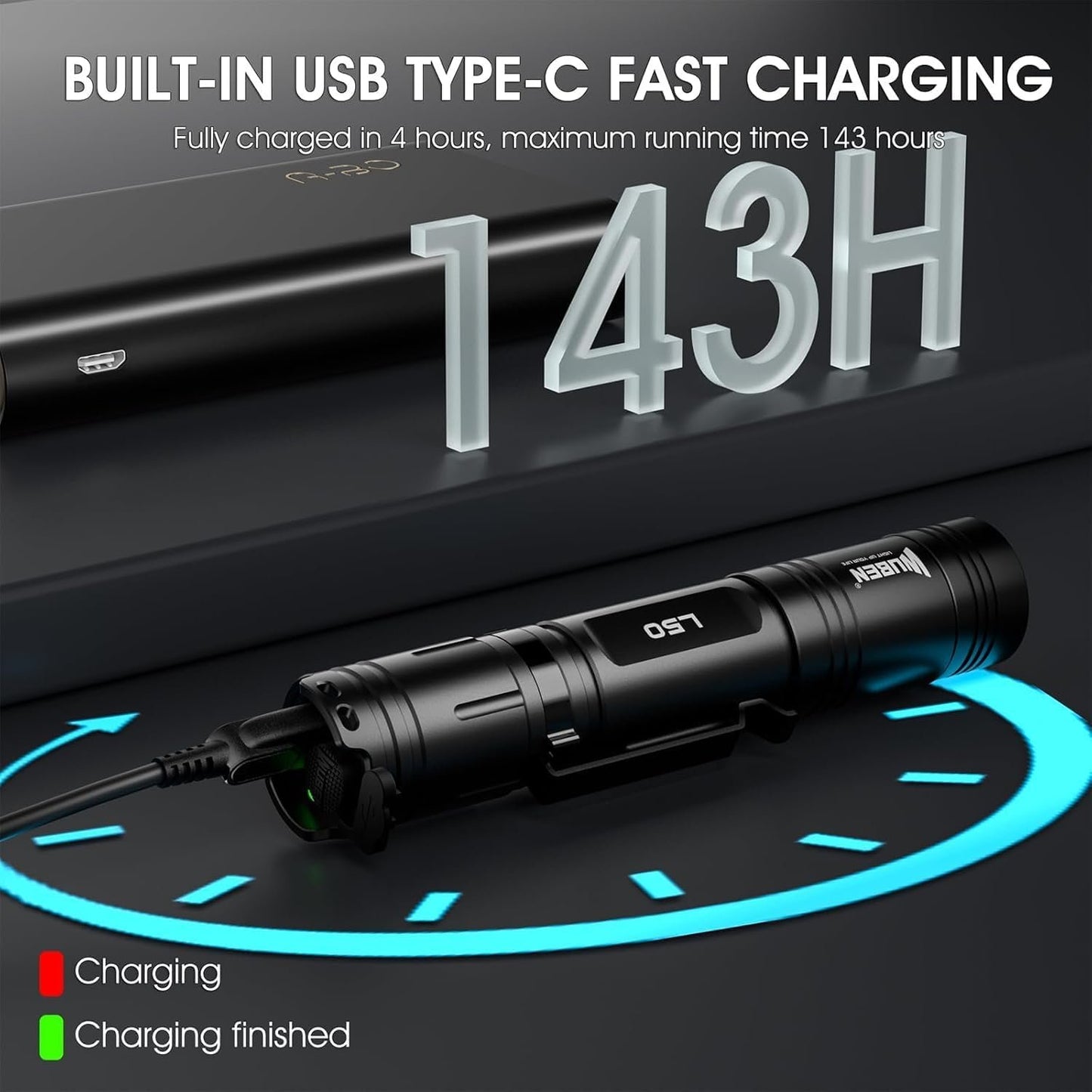 WUBEN L50 Rechargeable Flashlights 1200 High Lumens, LED Tactical Flashlight Super Bright, IP68 Waterproof Flash Light with 5 Modes, Lampe de Poche for Outdoor, Emergency, Camping, Hiking, Home