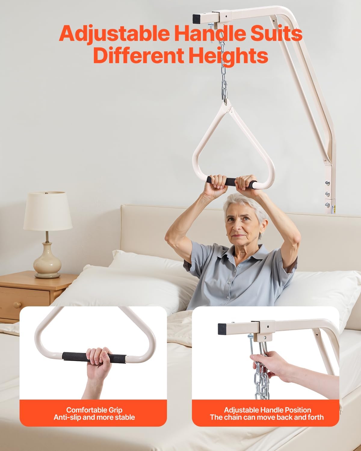 VEVOR Mobility Bed Trapezoid Bar with Clamps and Metal Chain, Assistance Bar for Elderly and Disabled - Ideal for Home Care, Hospitals, Nursing Homes