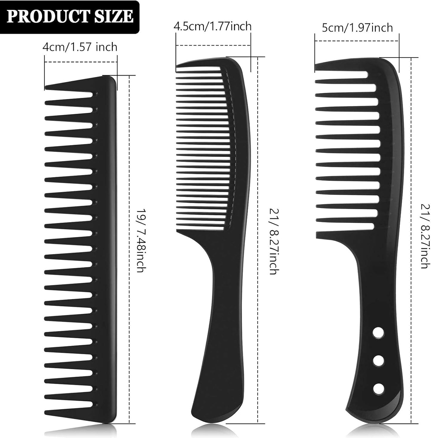 4 Pieces Wide Tooth Detangling Hair Comb Detangling Hair Comb Hair Styling Comb Set, Carbon Fiber Styling Cutting Comb Anti Static Heat Resistant Comb for Women Curly Straight Long Hair, Black