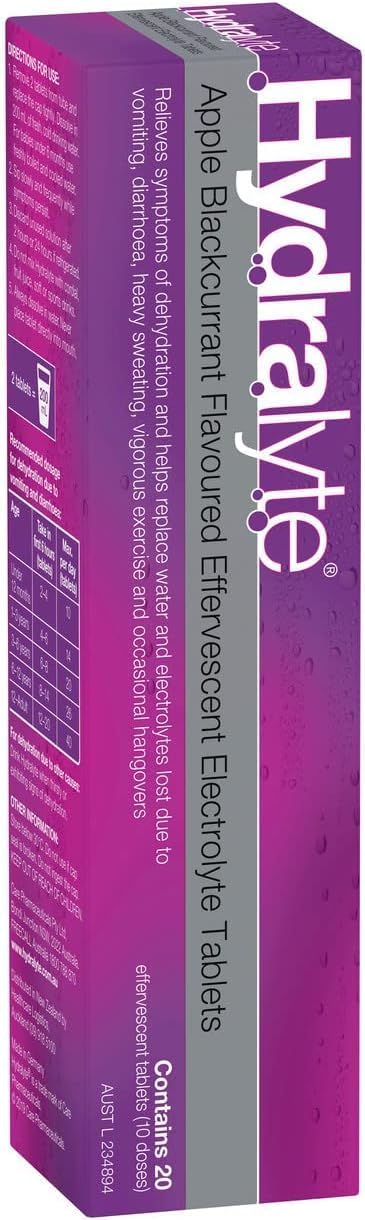 Hydralyte Effervescent Apple Blackcurrant Flavoured Electrolyte 20 Tablets