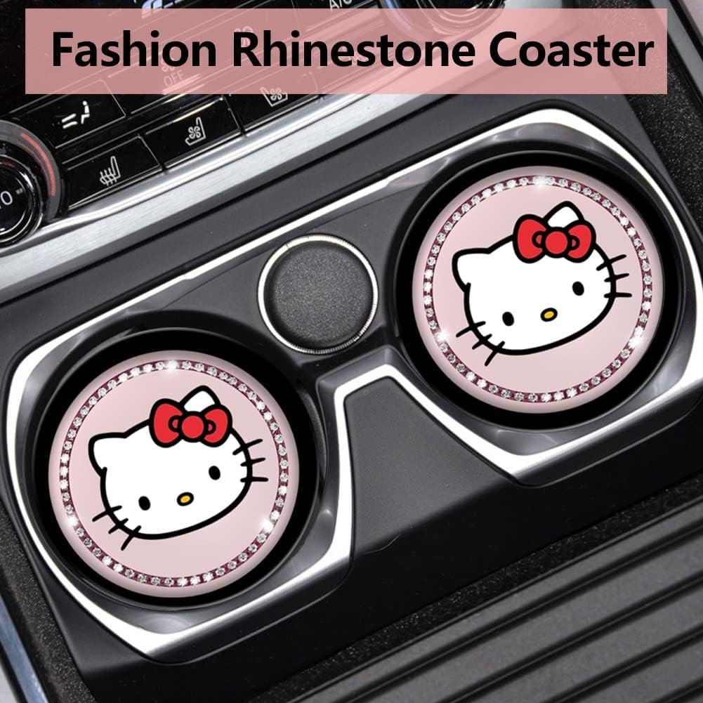 2PCS Bling Car Cup Coaster,Silicone Non-Slip Pads for Cup Holder Car Coasters,Cute Pink Bling Car Interior Accessories for Women and Girls