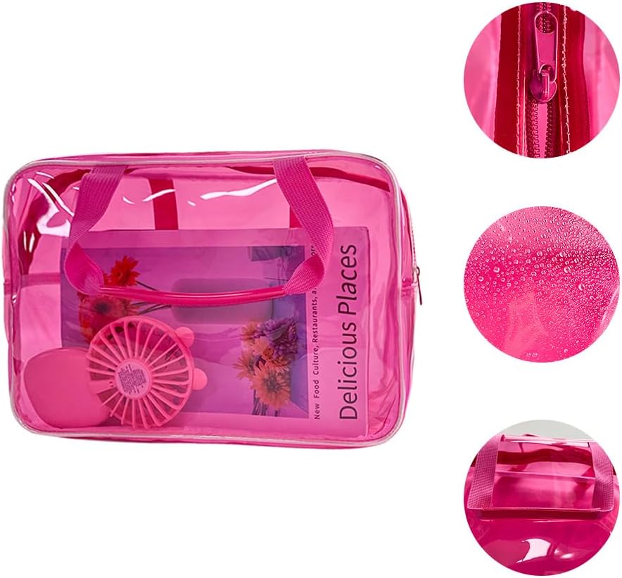 TotePrint Clear Star Large Toiletry Bag and Travel Case with Handle Durable Material Zipper Design Ideal for Makeup Travel Essentials, pink, Bag with printed star handle