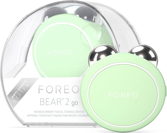 FOREO Bear 2 go - Travel-Friendly Toning Microcurrent Facial Device - for Fine Lines & Wrinkles - Anti Aging - Face Sculpting - Instant Full Face Lift - Firm & Contour - Compact Skin Care - Pistachio