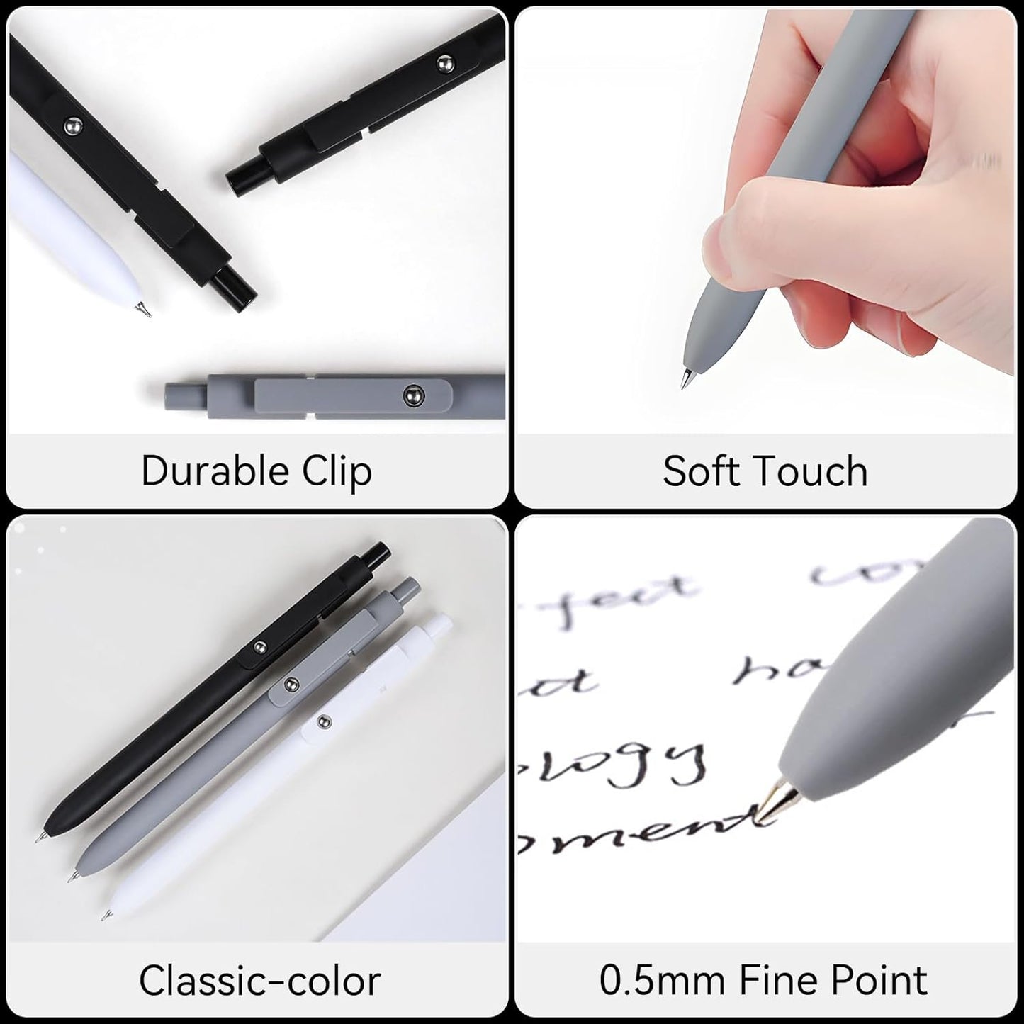 ZCOINS 6 Pcs 0.5mm Retractable Black Ink Gel Pens, Fine Point, Quick Dry, Smooth Writing, Japanese Rollerball Gel Pens for Journaling Nurse Office School Stationery Supplies Gifts