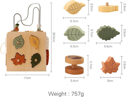 IEATFO 5 in 1 Wooden Activity Cube Play Center Bead Maze Leaves Shape Sorter Learning Montessori Toys for Toddlers 1-3 Early Educational Developmental Learning Toys for Kids