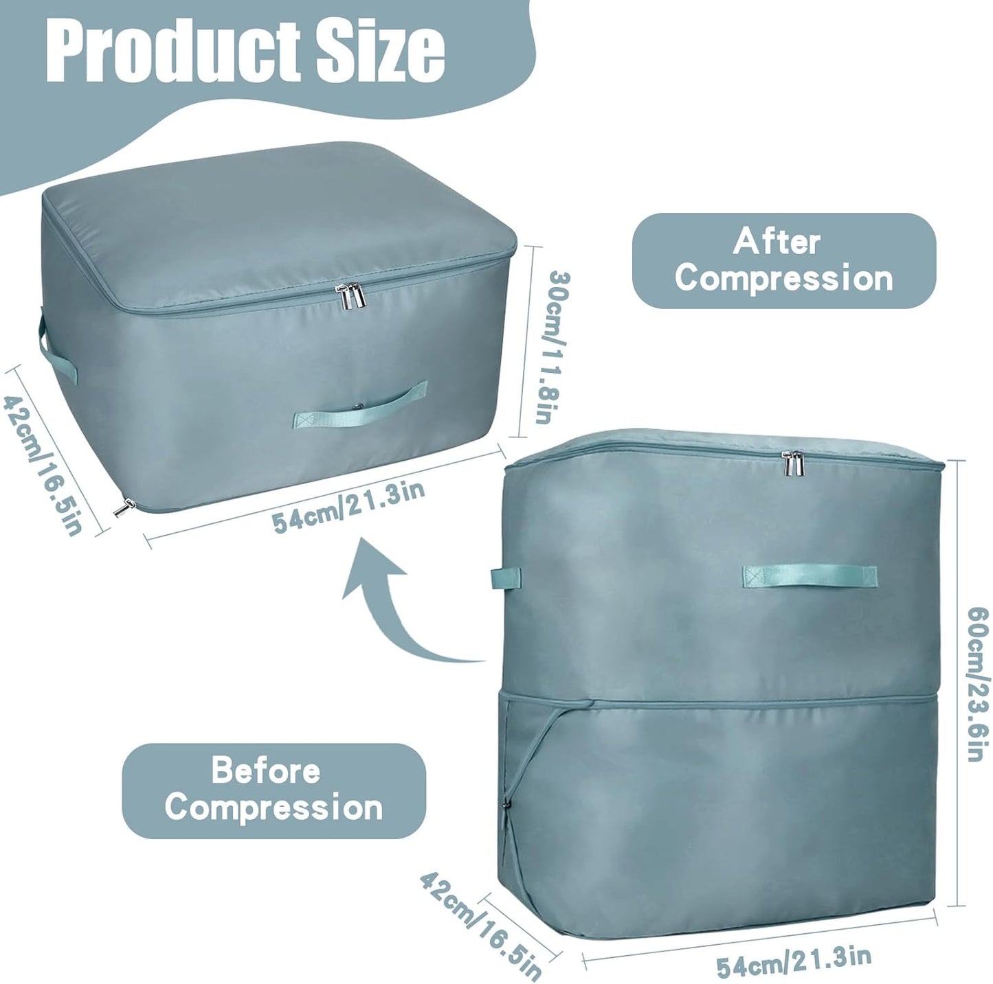Self-Compression Organizer, Space-Saving Organizer, Compressible Organizer, Storage Bag for Duvets, Blankets and Clothes (Grey, 54 x 42 x 60 cm)