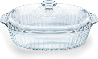 Luvan 2.8L/3Qt Glass Casserole Dish with Lid and Handle, Clear Lead-Free Glass Baking Dish Casserole Cookware, Oven and Microwave Safe, Suitable for Marinating,Baking,Cooking