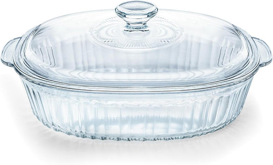Luvan 2.8L/3Qt Glass Casserole Dish with Lid and Handle, Clear Lead-Free Glass Baking Dish Casserole Cookware, Oven and Microwave Safe, Suitable for Marinating,Baking,Cooking