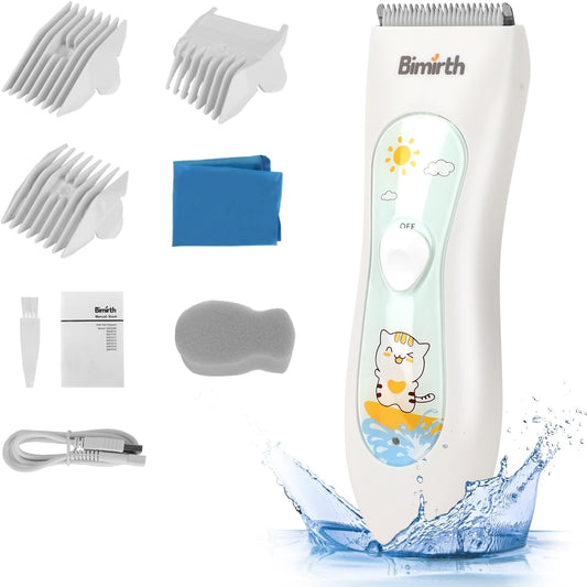 Bimirth - Electronic Hair Razor for Kids with USB Rechargeable Razor and Ceramic Blade, Waterproof, 3 Protective Combs