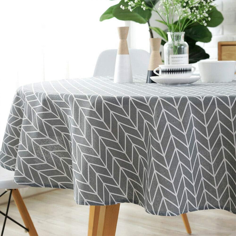 Round Tablecloth, 47/59 in Cotton Linen Fabric Circular Table Cover in Nordic Style Wrinkle-Proof Dust-Proof Shrink-Proof Table Cover for Kitchen Dining Farmhouse Tabletop Decoration (Grey, 150cm)