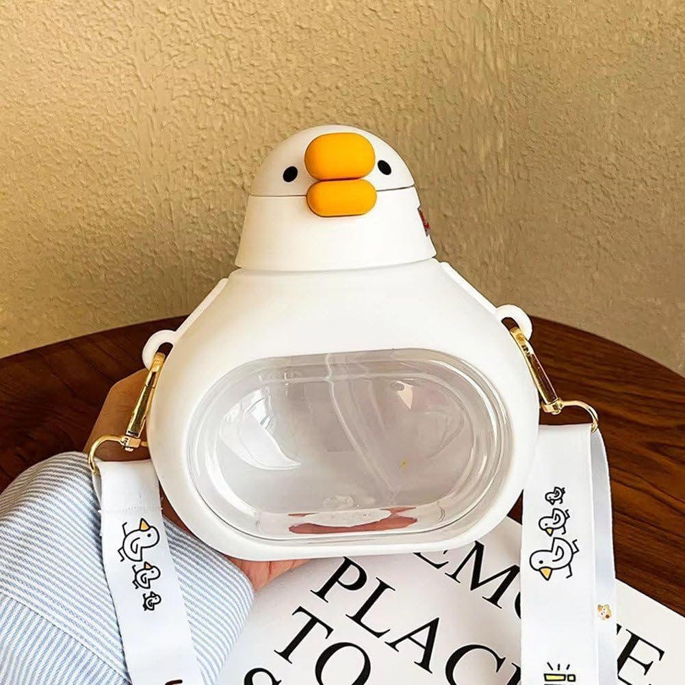 Cute Water Bottle for Kids, Kawaii Water Cup Funny Duck Water Bottles with Strap, Leak-Proof Drinking Cup for School Sport Travel