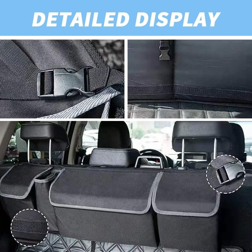 Car Trunk Organizer Storage with 4 Pockets, Collapsible and Waterproof Backseat Hanging Organizer, Car Interior Accessories for SUV, Truck, Van, Cargo